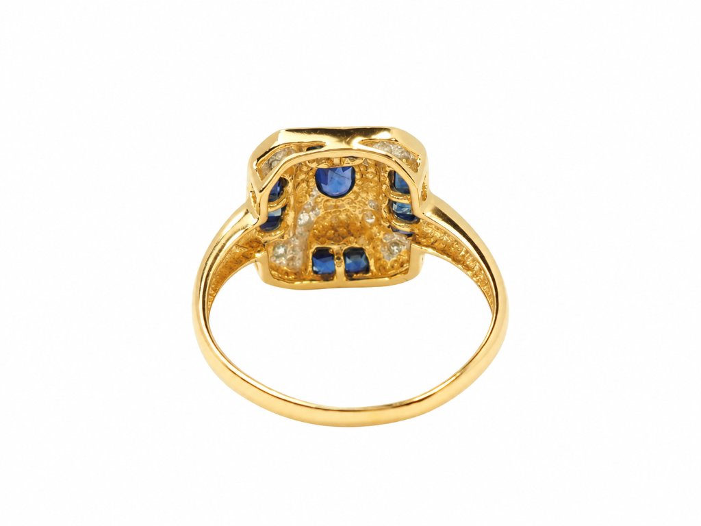 Bague vintage or jaune 18 carats – Saphirs bleus calibrés et diamants-photo-1