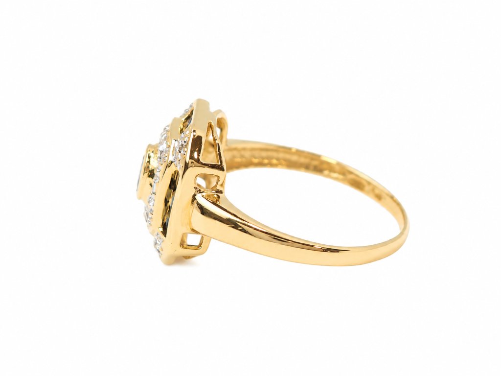 Bague vintage or jaune 18 carats – Saphirs bleus calibrés et diamants-photo-3
