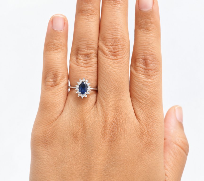 Marguerite Ring With 1 Ct Blue Sapphire And Diamonds – 18-k White Gold-photo-2