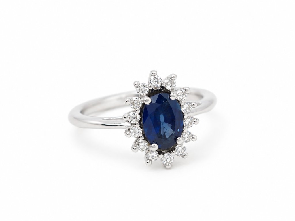 Marguerite Ring With 1 Ct Blue Sapphire And Diamonds – 18-k White Gold-photo-3