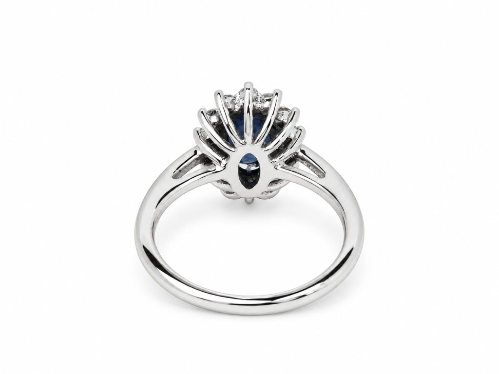 Marguerite Ring With 1 Ct Blue Sapphire And Diamonds – 18-k White Gold-photo-1
