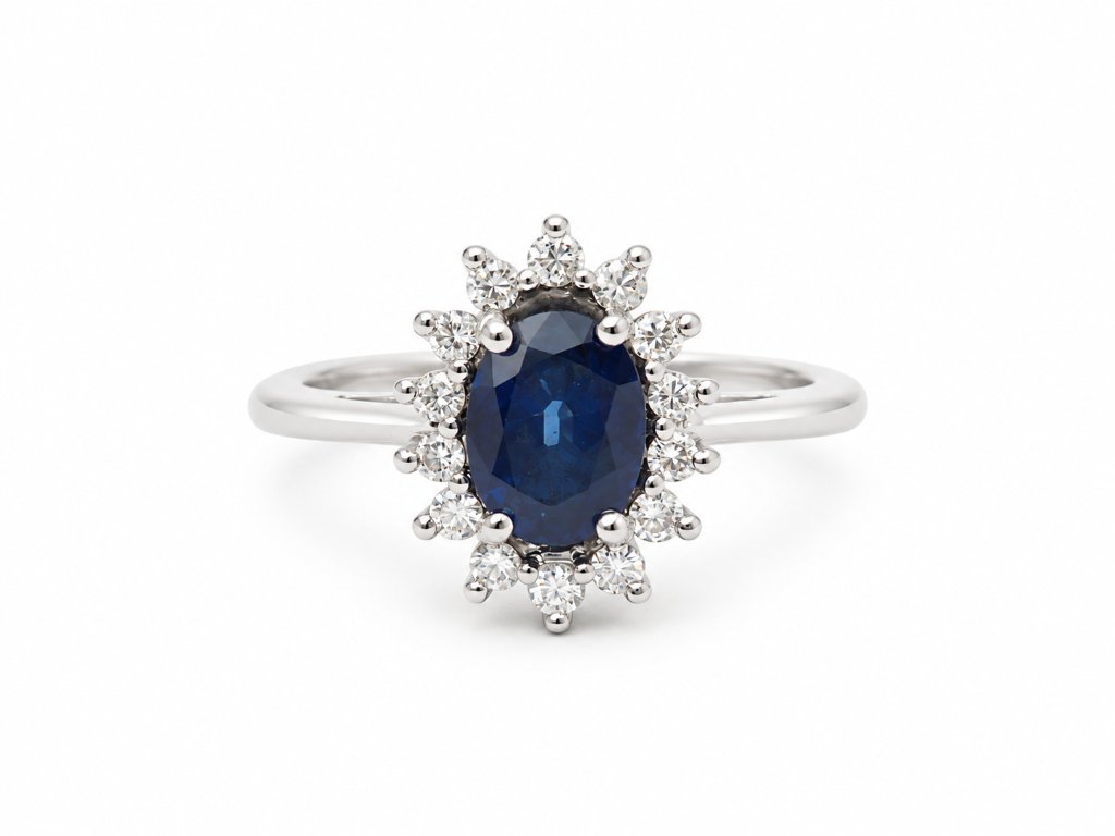 Marguerite Ring With 1 Ct Blue Sapphire And Diamonds – 18-k White Gold
