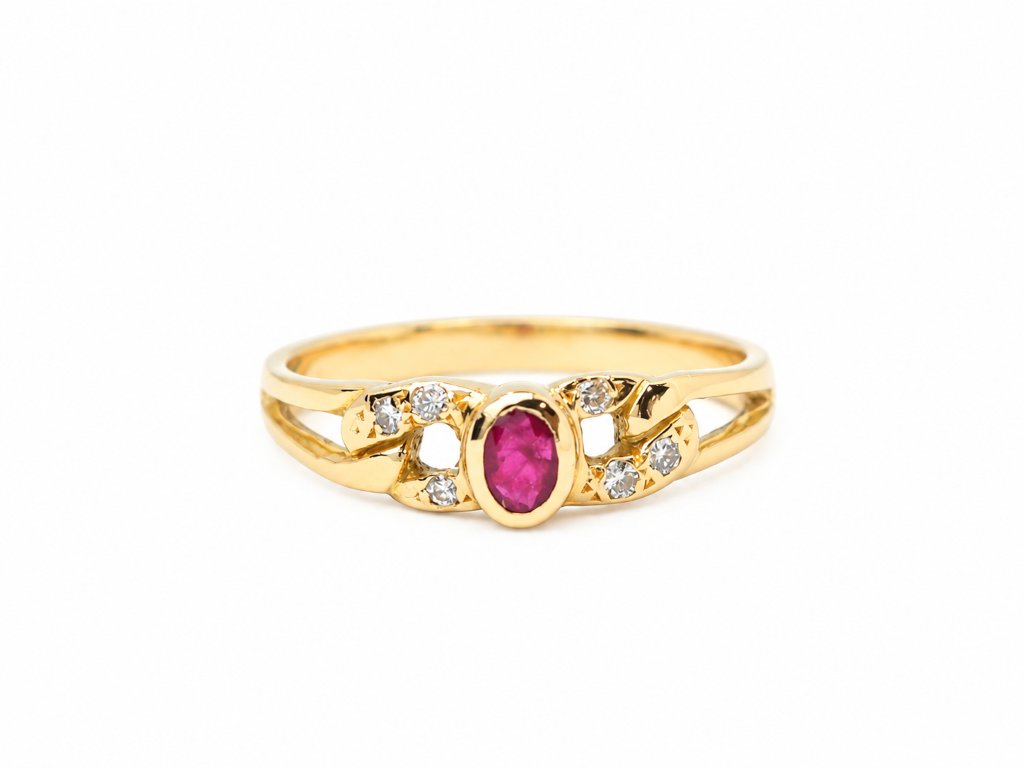 Bague vintage rubis ovale 0,20 ct et diamants – Or 750-photo-4