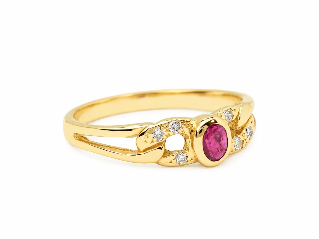 Bague vintage rubis ovale 0,20 ct et diamants – Or 750-photo-2