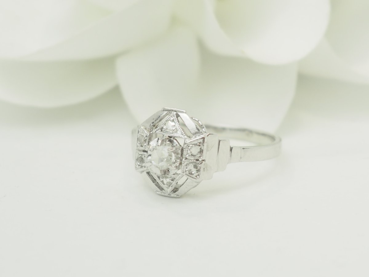 Bague octogonale années 1930 – Or 18 carats et diamants anciens-photo-1