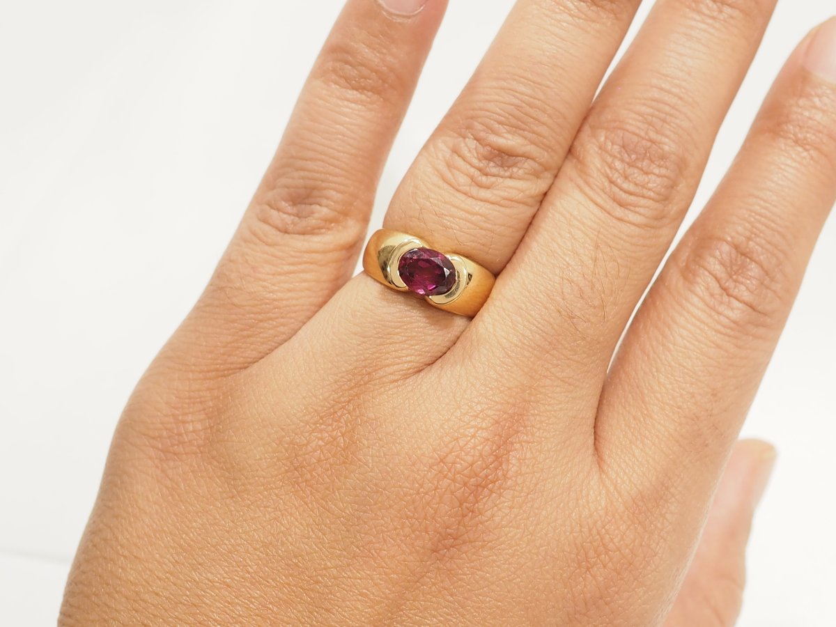 Bague Jonc Vintage Or 18K Grenat Rhodolite-photo-2
