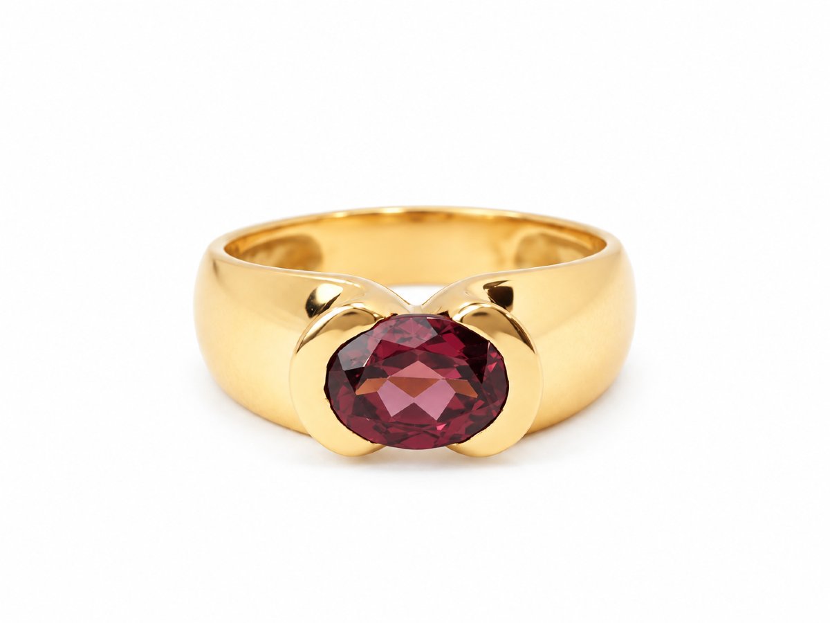 Bague Jonc Vintage Or 18K Grenat Rhodolite-photo-3