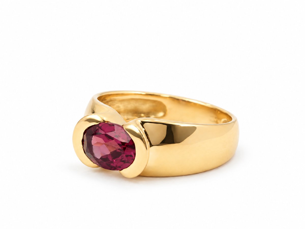 Bague Jonc Vintage Or 18K Grenat Rhodolite-photo-4