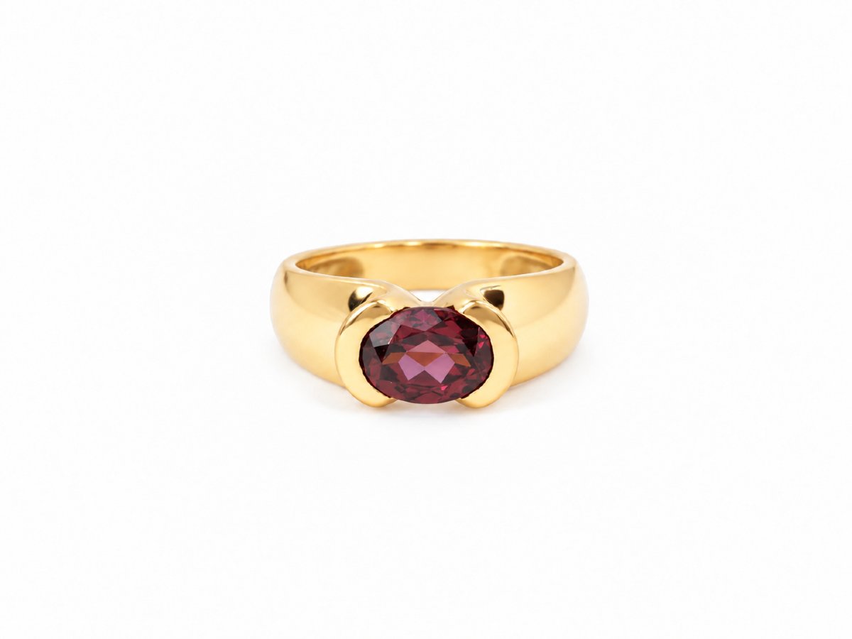 Bague Jonc Vintage Or 18K Grenat Rhodolite