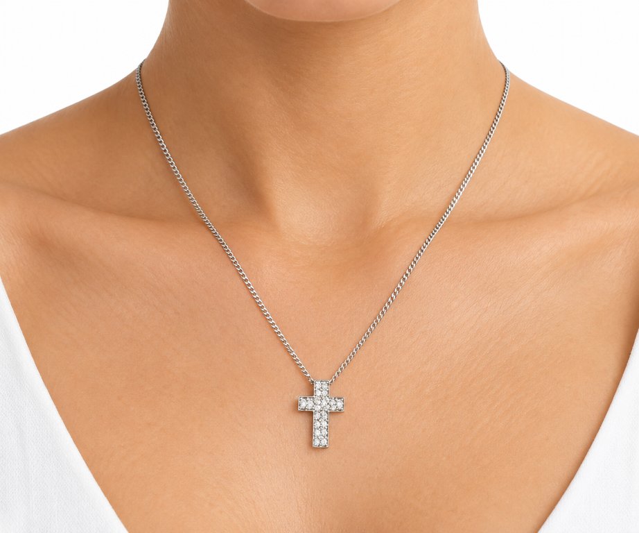 18-karat White Gold Diamond Cross Necklace (0.24 Ct) – 44.5 Chain-photo-2