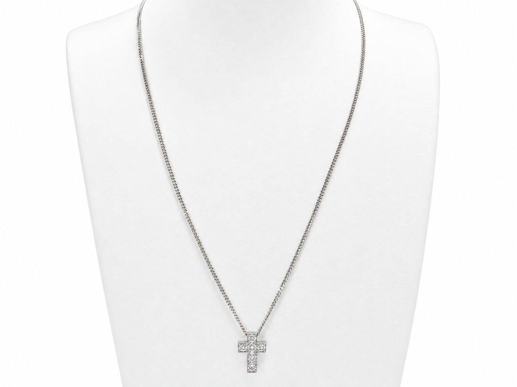 18-karat White Gold Diamond Cross Necklace (0.24 Ct) – 44.5 Chain-photo-3