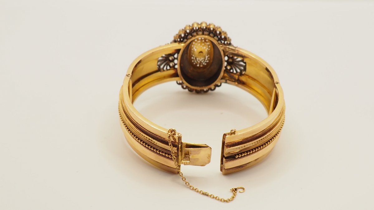 Bracelet Ancien  En Or Rose Serti De Turquoises Et Perles Fines.-photo-1