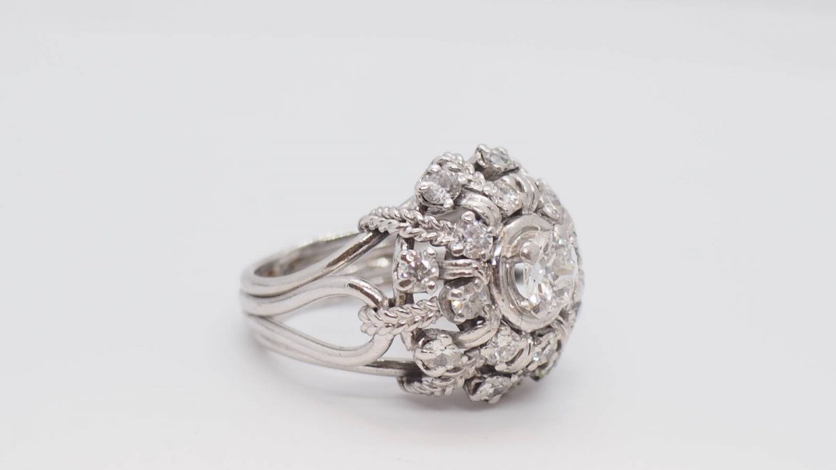 Vintage Marguerite Ring In Palladium And Diamonds-photo-3