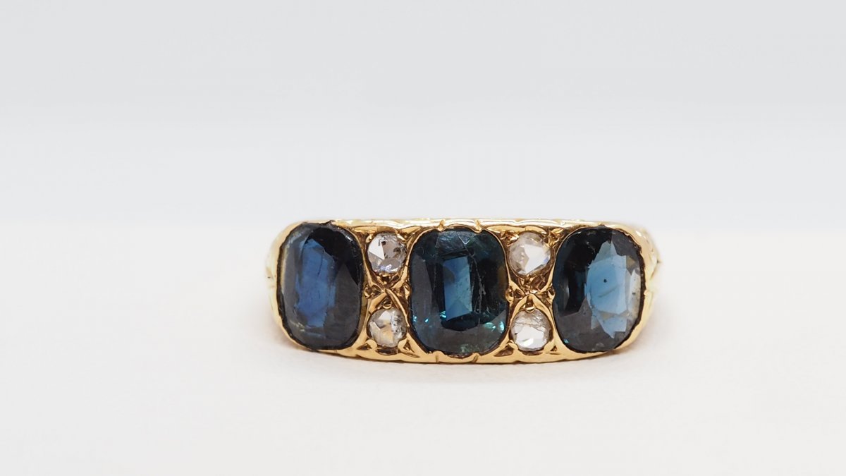 Garter Ring In Gold Sapphires And Diamonds