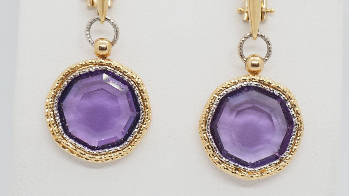 Boucles d'Oreilles En Or Deux Tons Et Améthystes-photo-1