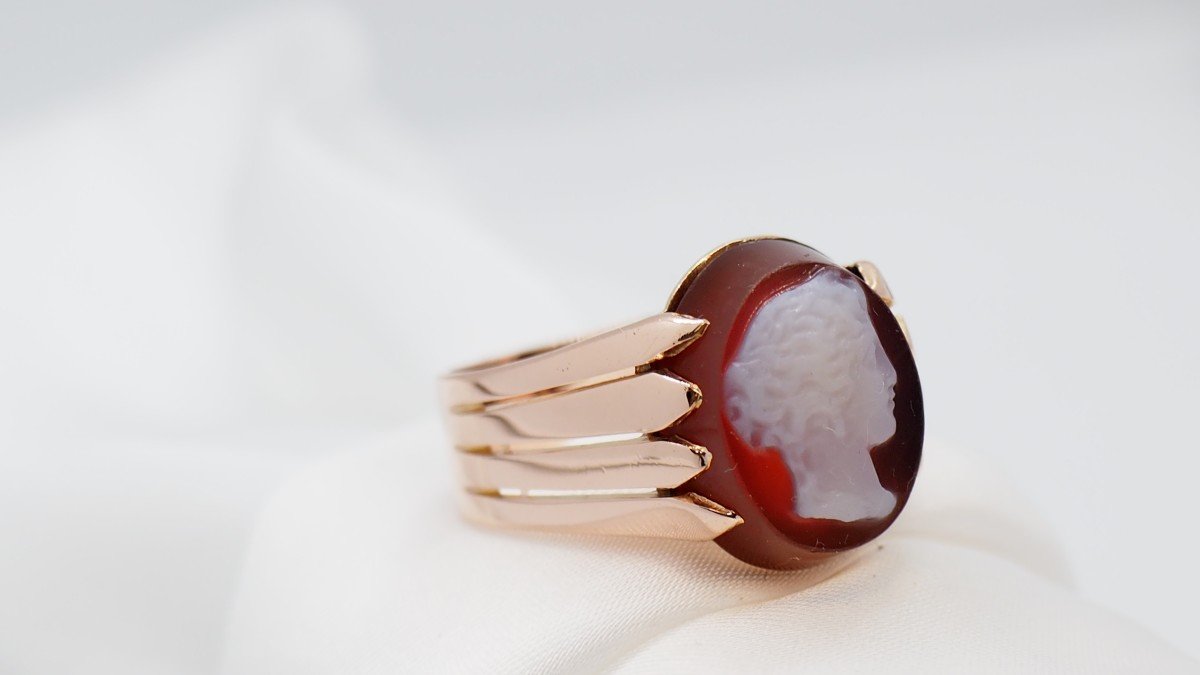 50s Signet Ring In Rose Gold And Cameo-photo-3