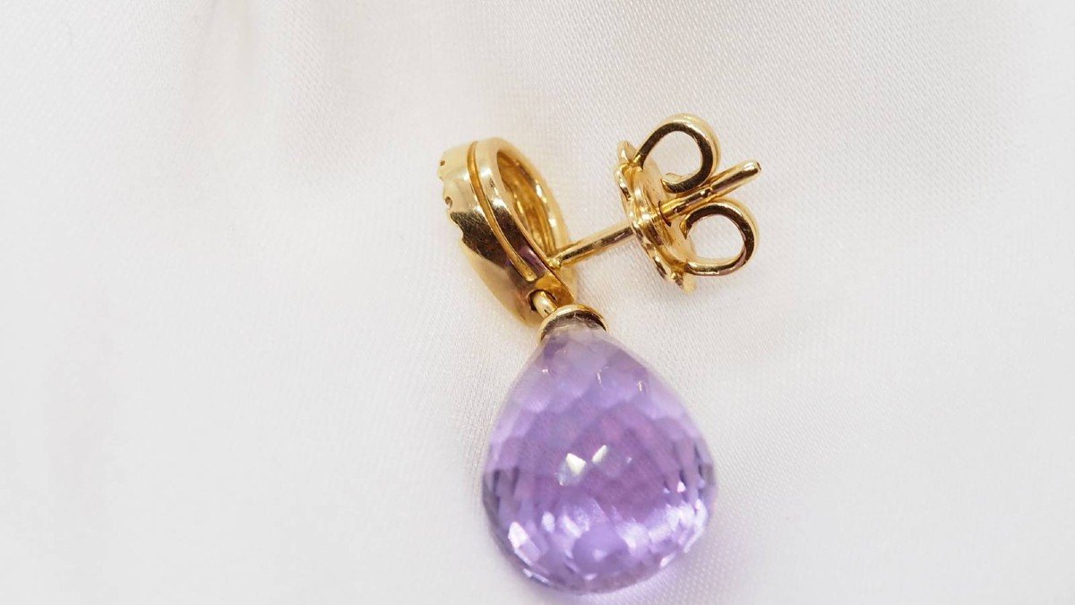 Earrings In Yellow Gold, Briolette Amethysts And Diamonds-photo-1