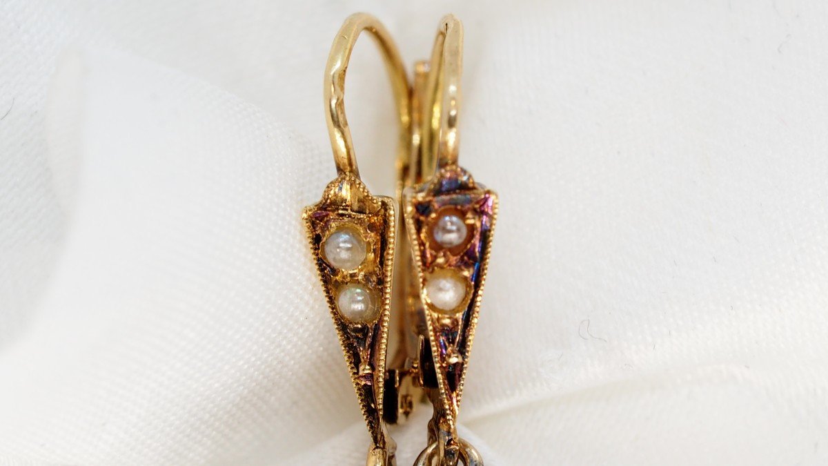 Antique Earrings In Yellow Gold And Fine Pearls-photo-1