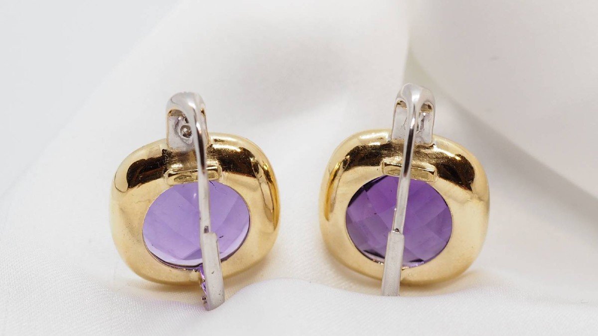 Earrings In Two Yellow Gold, Amethyst And Diamonds-photo-4