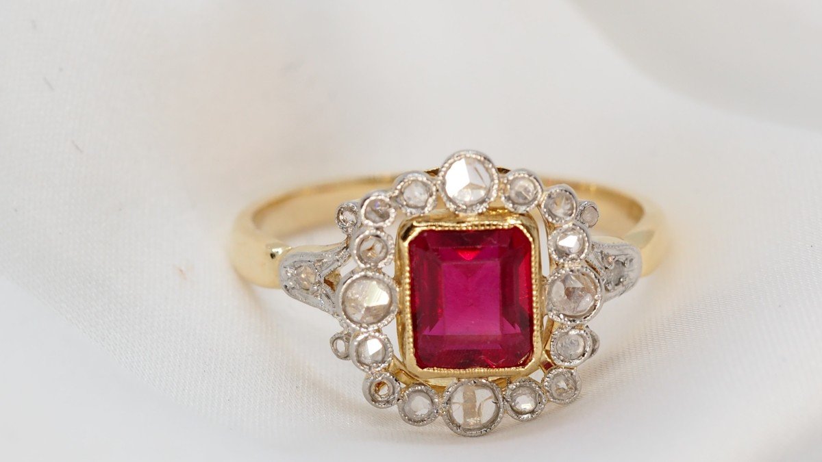 Old Ring In Gold And Rose Cut Diamonds-photo-2