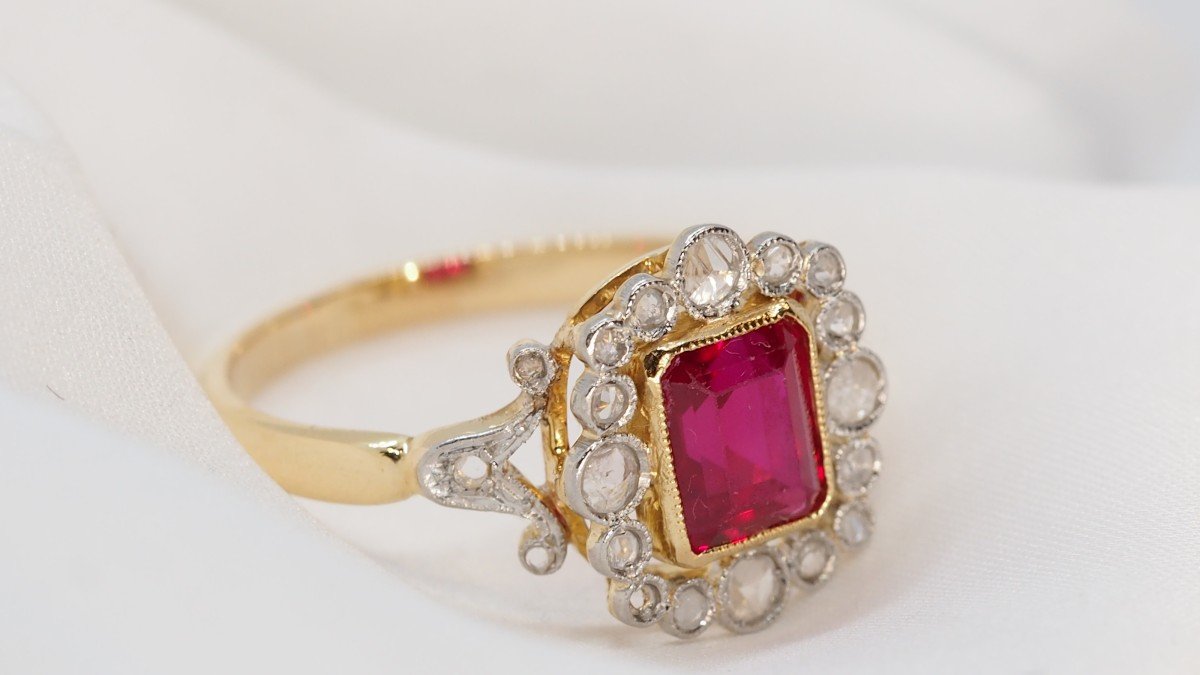 Old Ring In Gold And Rose Cut Diamonds-photo-4