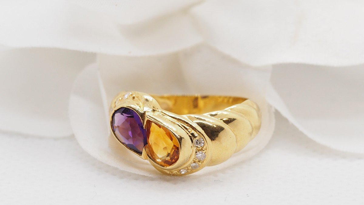 Yellow Gold Ring Set With An Amethyst And A Citrine-photo-3
