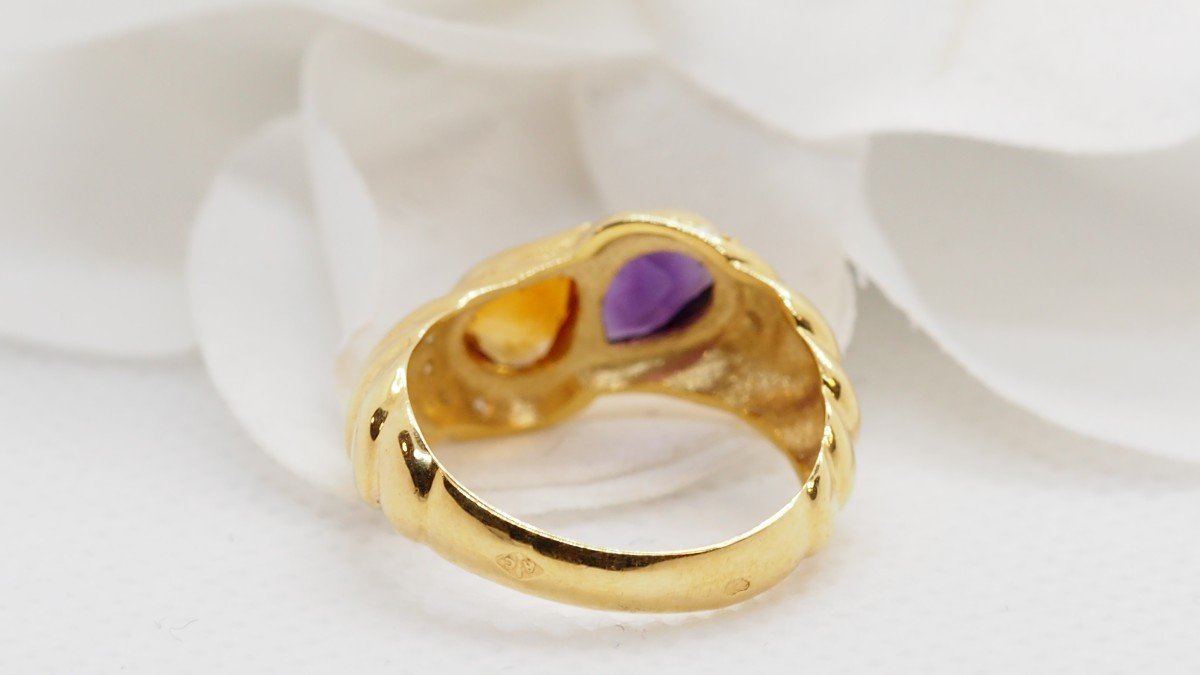 Yellow Gold Ring Set With An Amethyst And A Citrine-photo-1