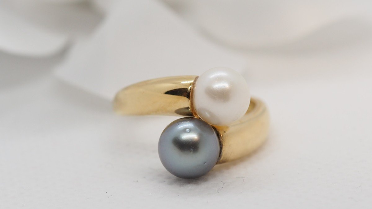 Ring In Yellow Gold And Cultured Pearls-photo-3