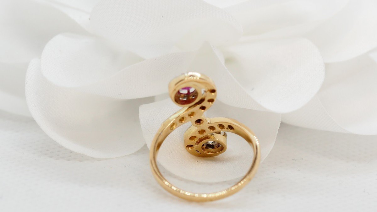 Toi Et Moi Ring In Yellow Gold And Platinum, Diamonds And Rubies-photo-2