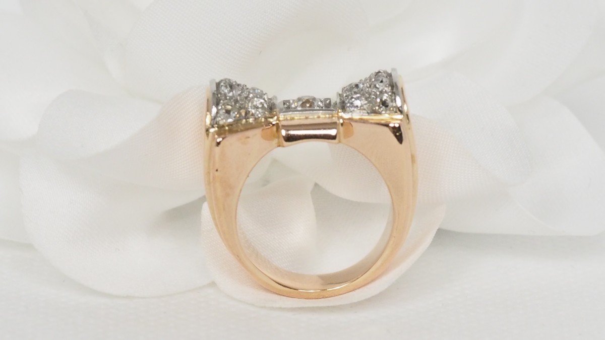 Tank Ring In Rose Gold And Platinum Set With Diamonds-photo-4