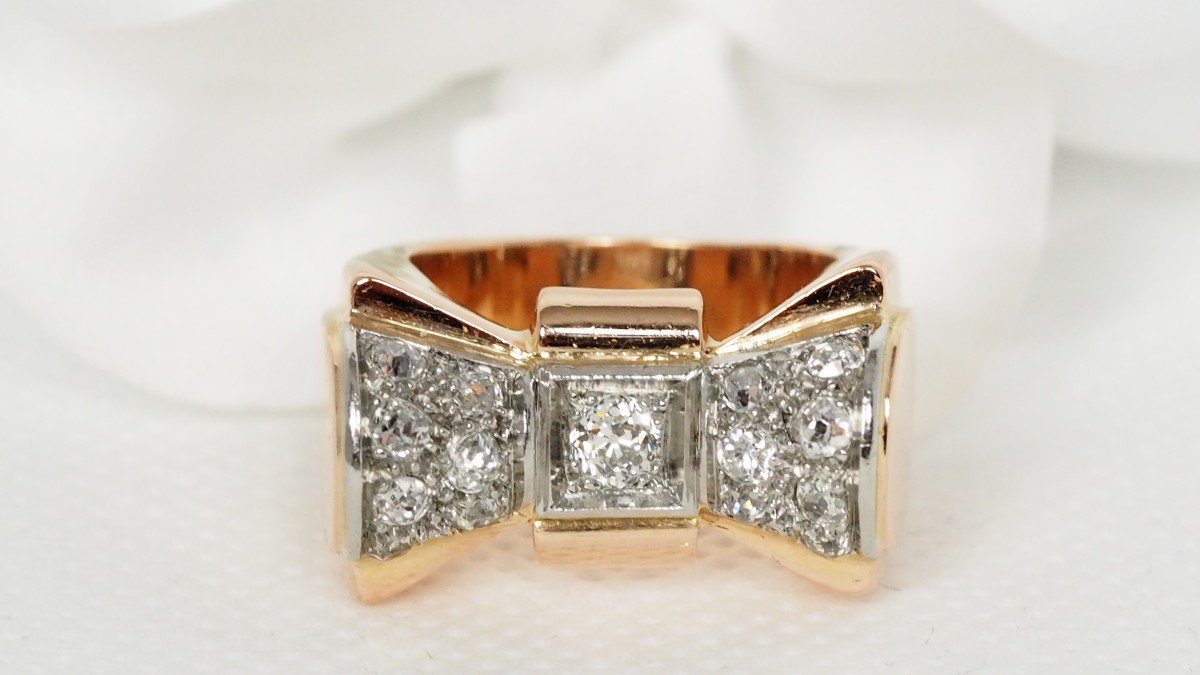 Tank Ring In Rose Gold And Platinum Set With Diamonds-photo-2