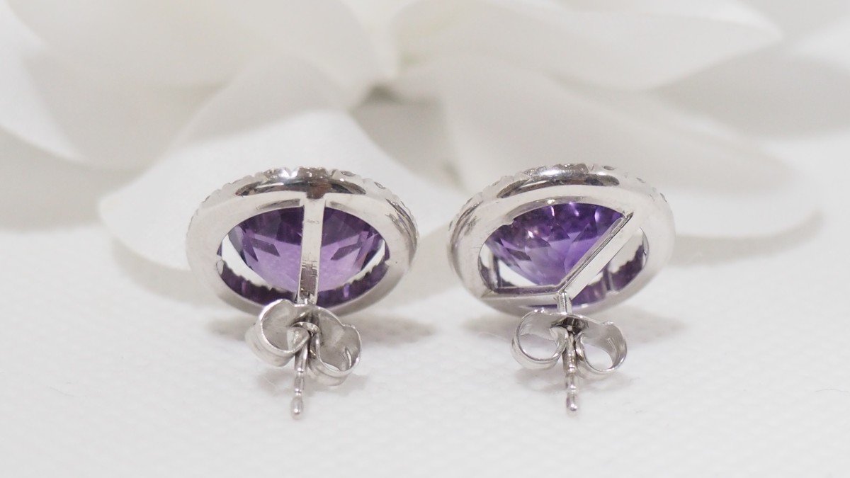 Earrings In White Gold, Round Amethysts And Diamonds-photo-1