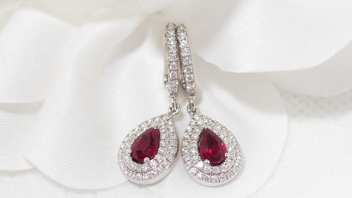 Sleepers In White Gold; Rubies And Diamonds-photo-2