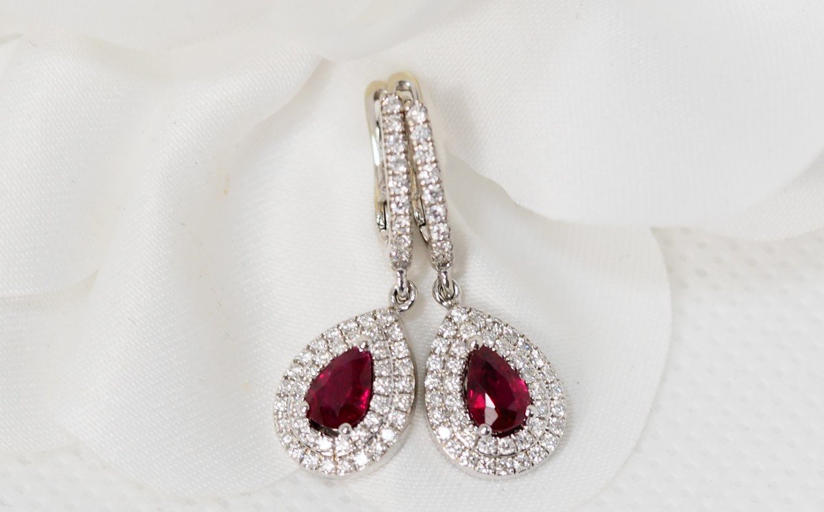 Sleepers In White Gold; Rubies And Diamonds