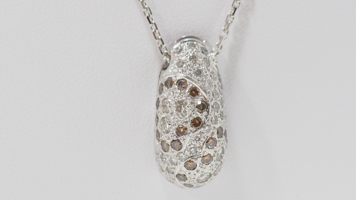 Collier En Or Gris Serti de Diamants blancs et diamants cognac-photo-2