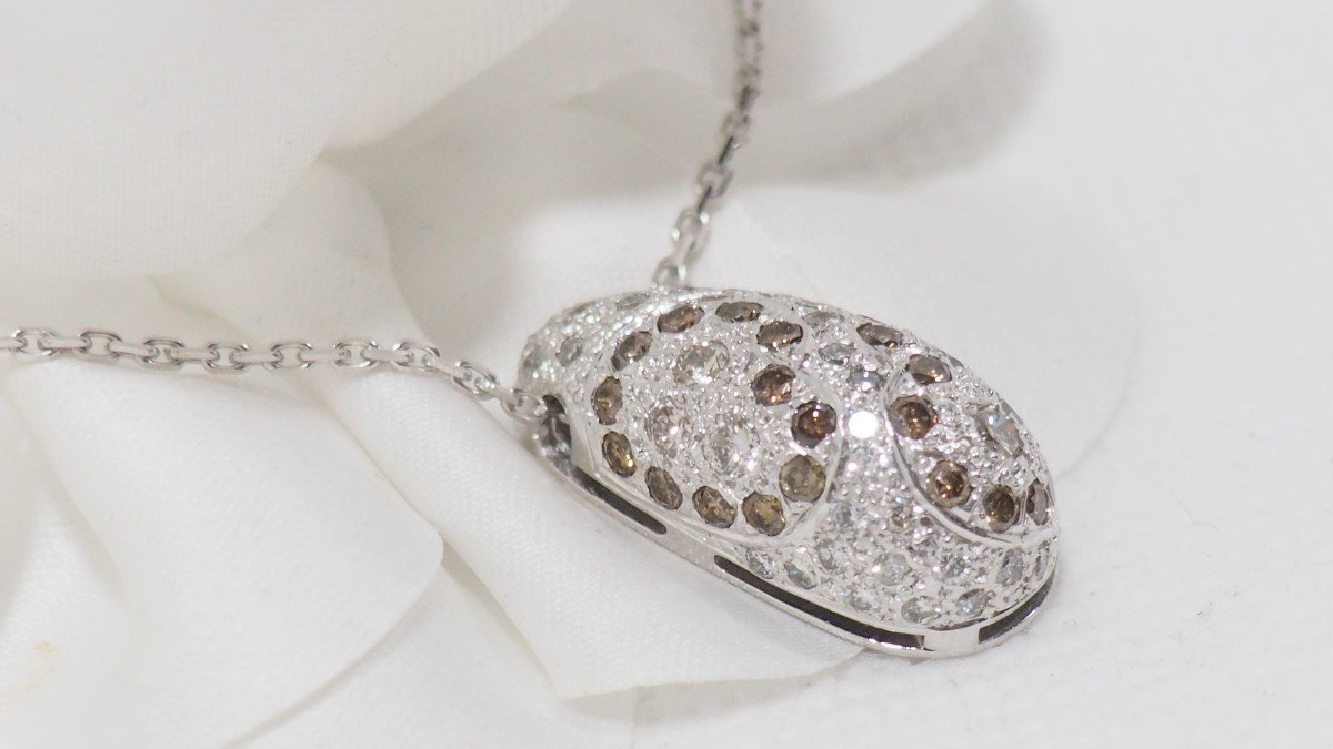 Collier En Or Gris Serti de Diamants blancs et diamants cognac-photo-3