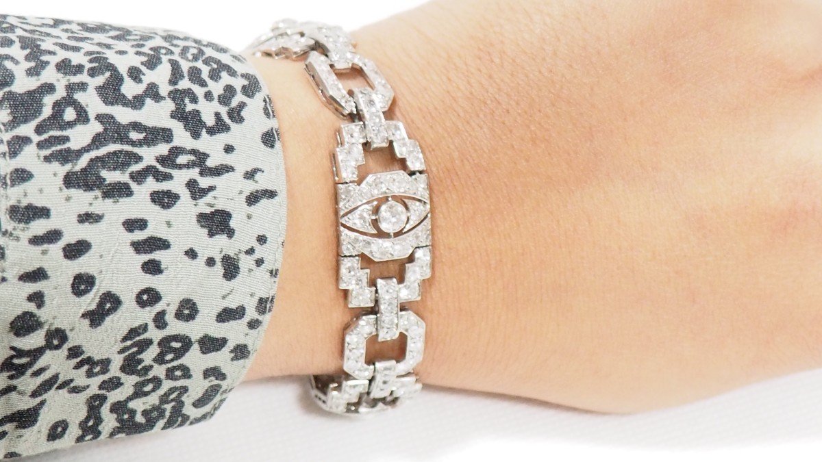 Bracelet Ancien En Platine Et Diamants-photo-3