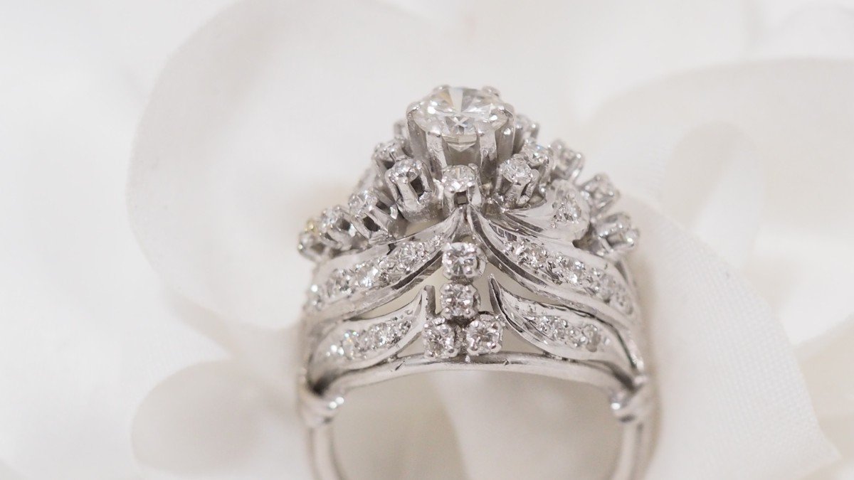 Dome Ring In White Gold And Diamonds