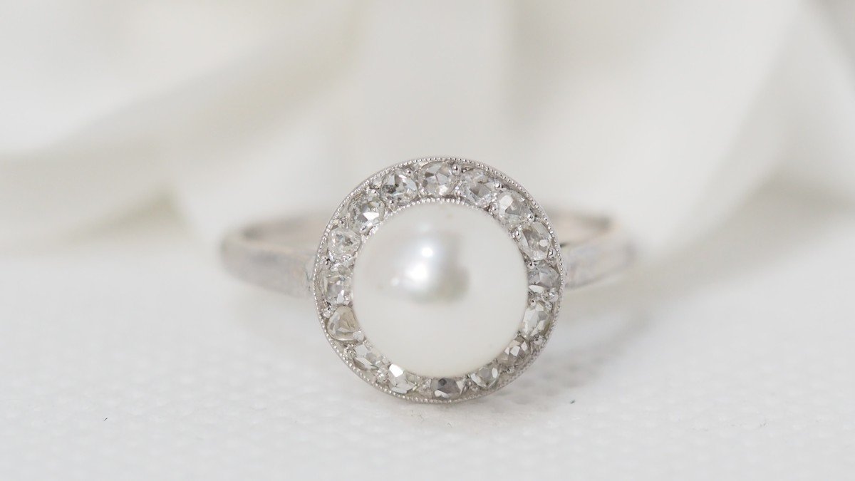 White Gold, Cultured Pearl And Diamond Ring-photo-4