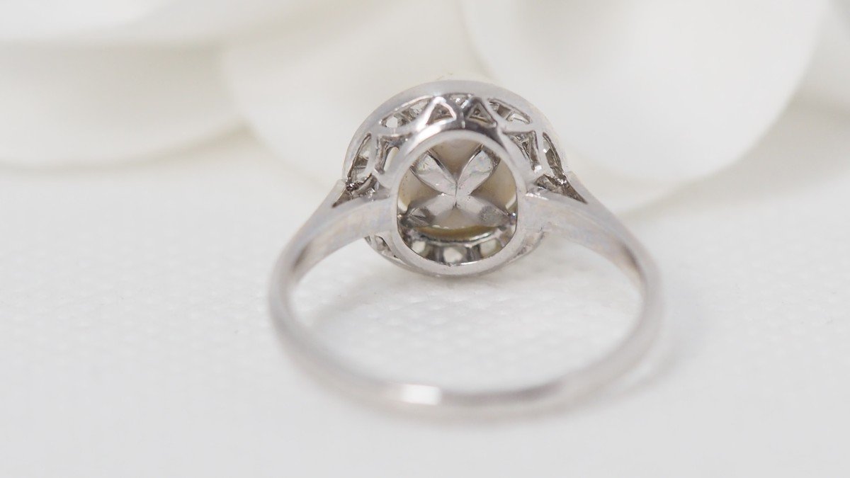 White Gold, Cultured Pearl And Diamond Ring-photo-2