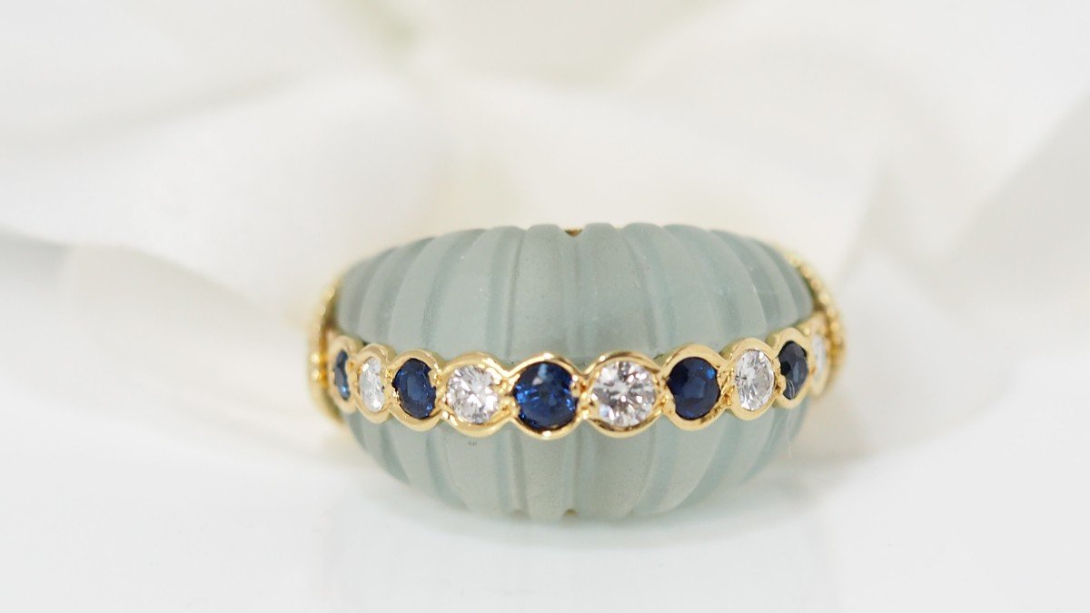 Ring In Yellow Gold, Saphirs And Diamonds-photo-2