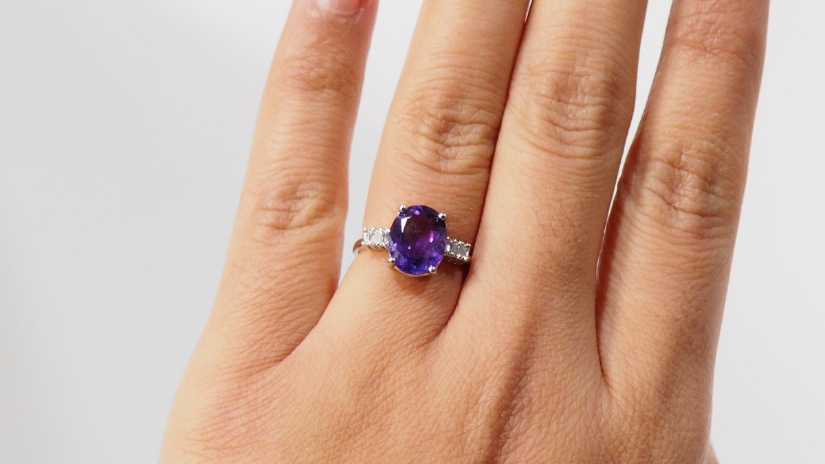 White Gold, Amethyst And Diamond Ring-photo-2