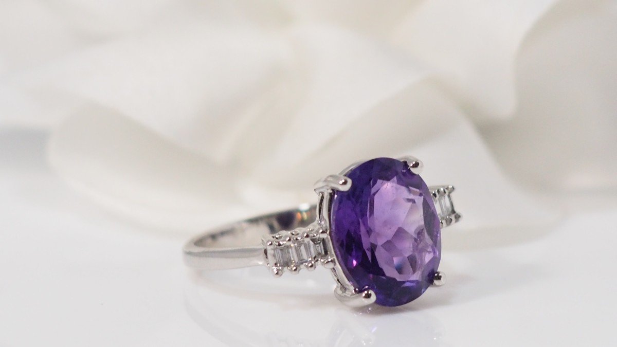 White Gold, Amethyst And Diamond Ring-photo-3
