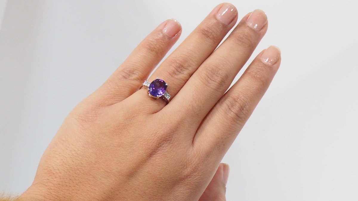 White Gold, Amethyst And Diamond Ring-photo-1