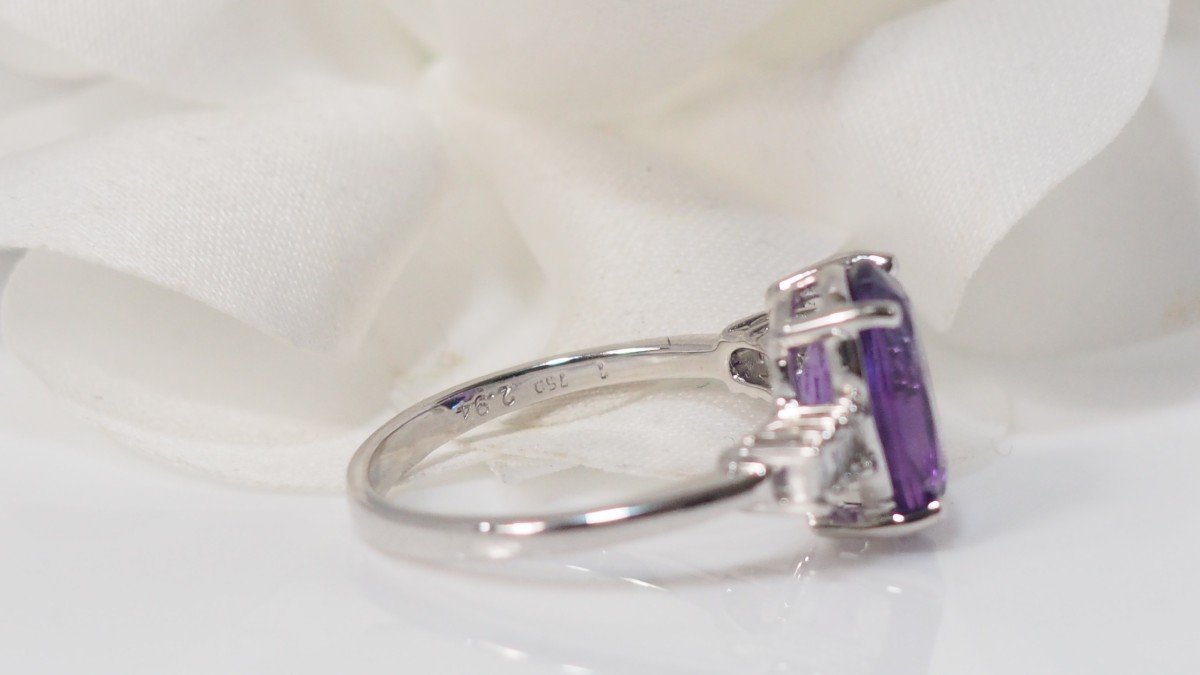 White Gold, Amethyst And Diamond Ring-photo-2
