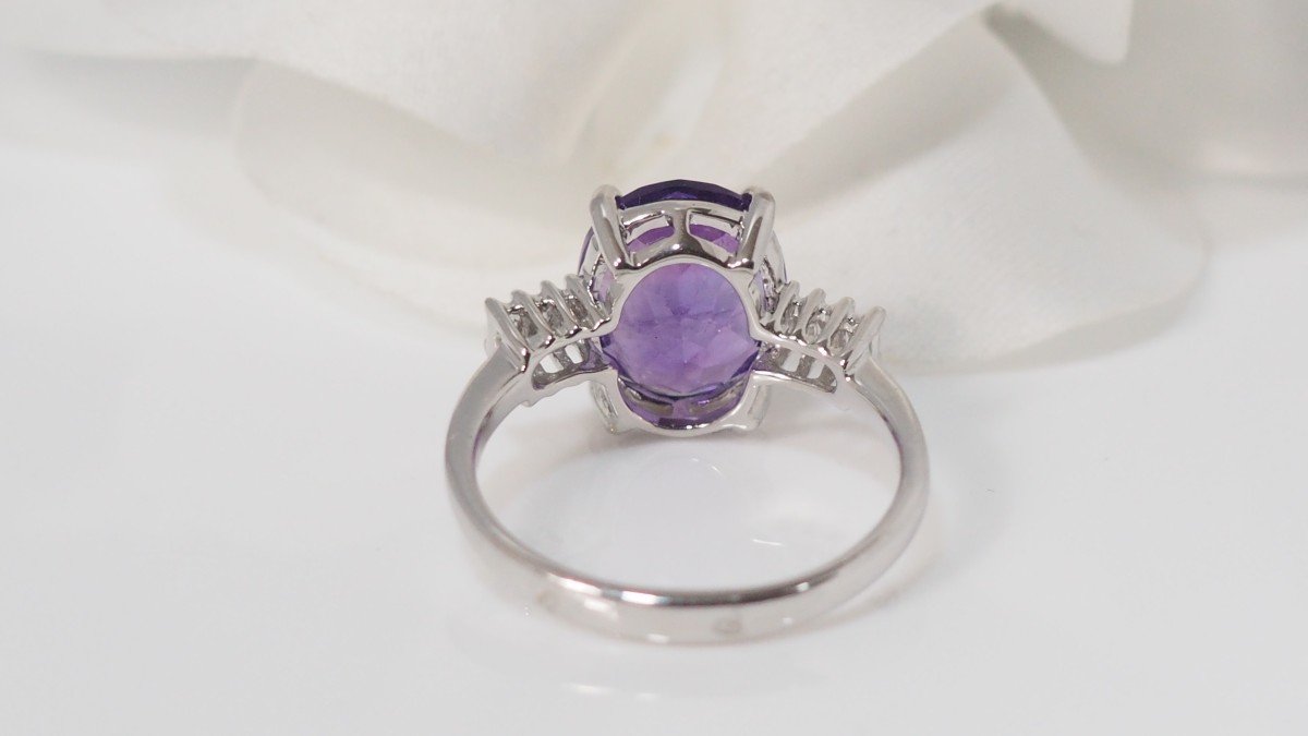 White Gold, Amethyst And Diamond Ring-photo-3