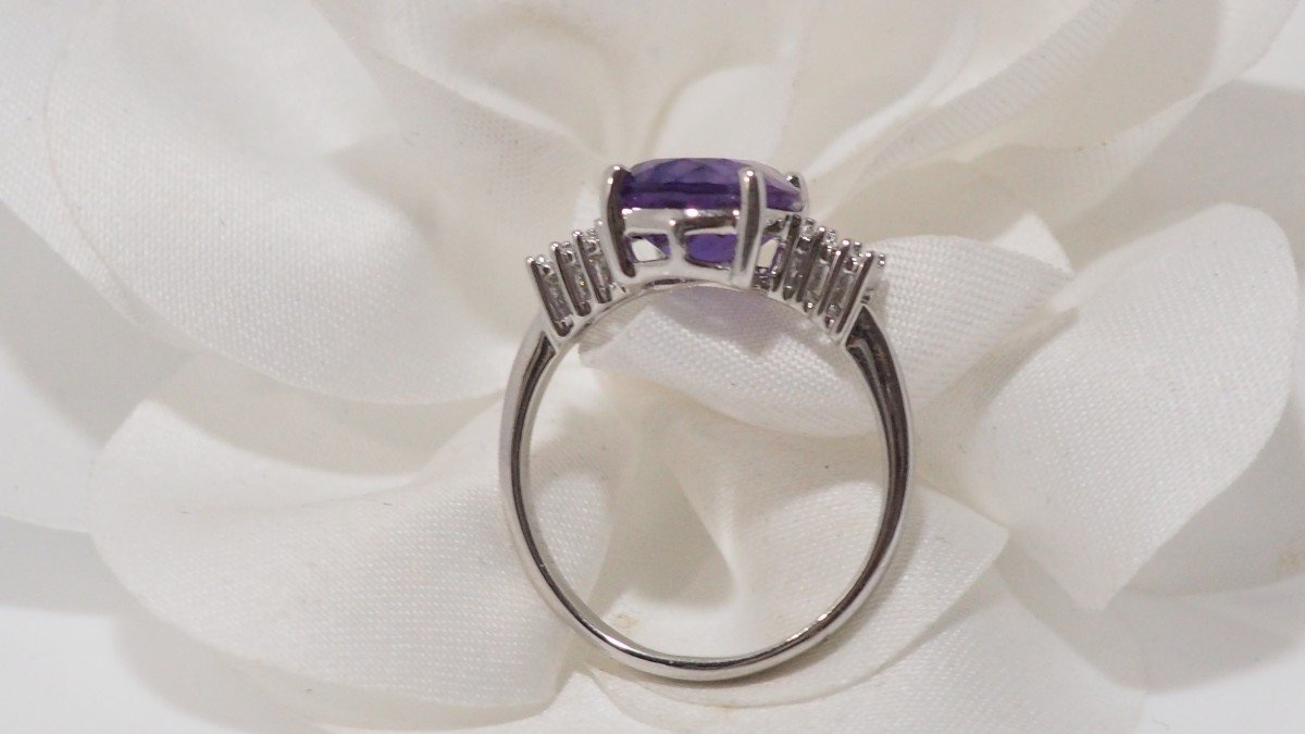 White Gold, Amethyst And Diamond Ring-photo-4
