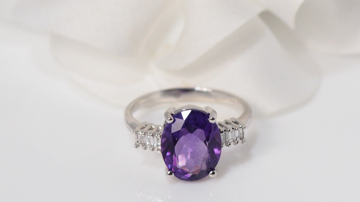 White Gold, Amethyst And Diamond Ring-photo-5