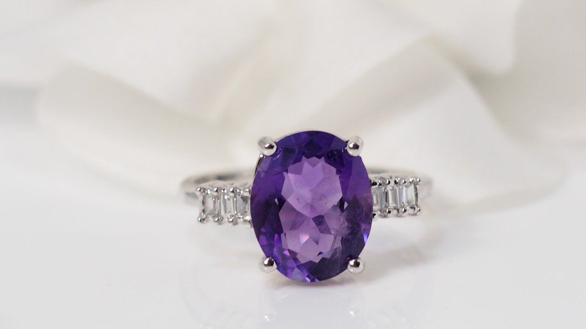 White Gold, Amethyst And Diamond Ring-photo-6