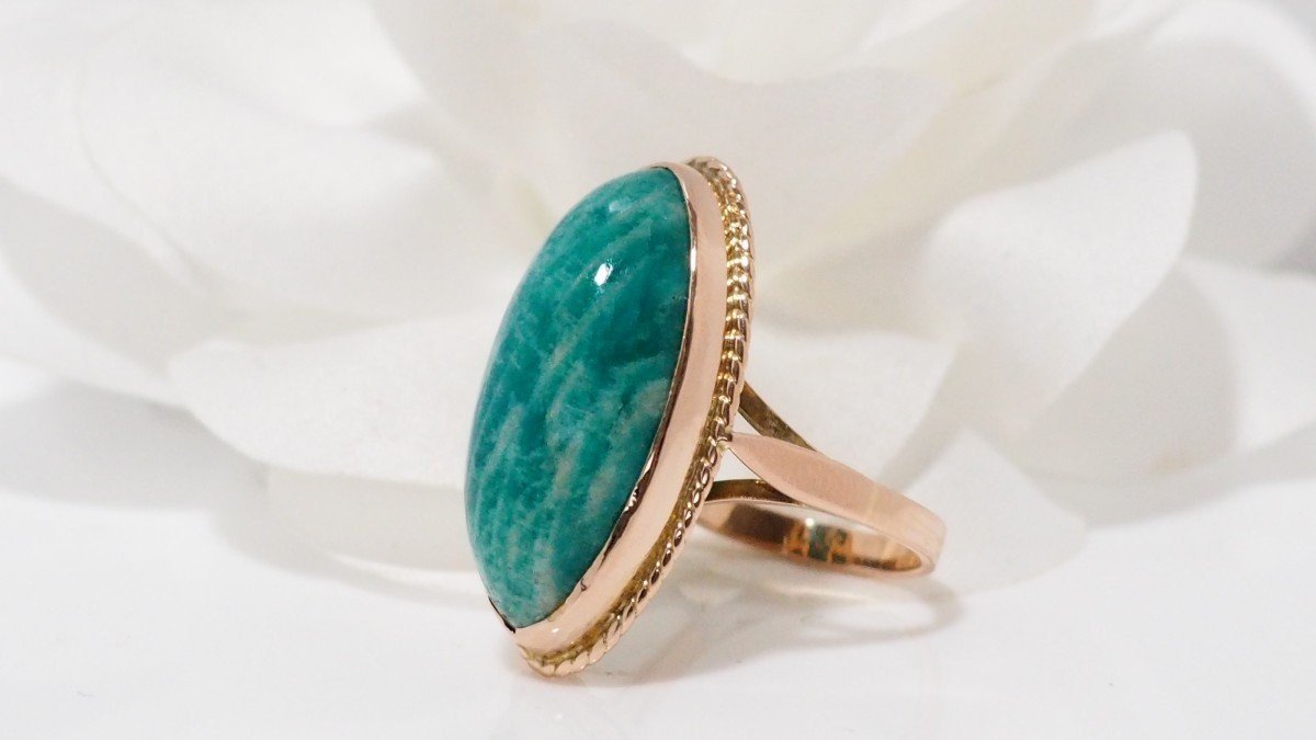 Bague Vintage En Or Jaune Et Pierre Amazonite-photo-4